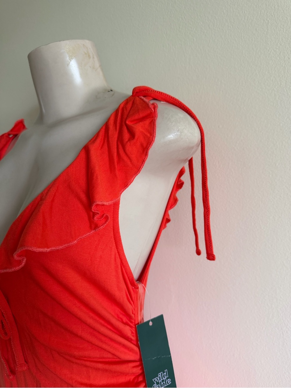 Bright Red Tie-Front Ruffled Mini Dress - Picture 5 of 11